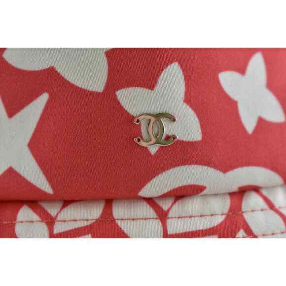 Chanel 22P Coral Red White Graffiti CC Silver Logo Sun Cloche Bucket Hat S Small main image 5